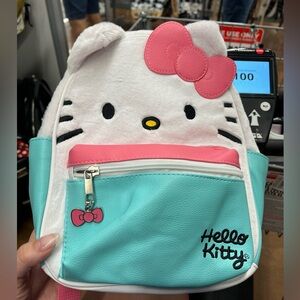 Limited Edition HELLO KITTY Backpack By Sanrio In AQUA & PINK & Plush White